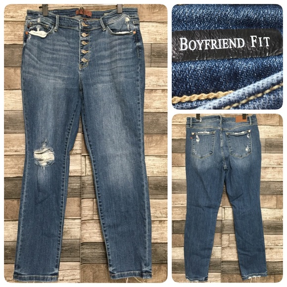 Judy Blue Boyfriend Fit Jeans 15/32 Light Wash Blue (Inseam 28.5) Button Fly - Picture 1 of 11
